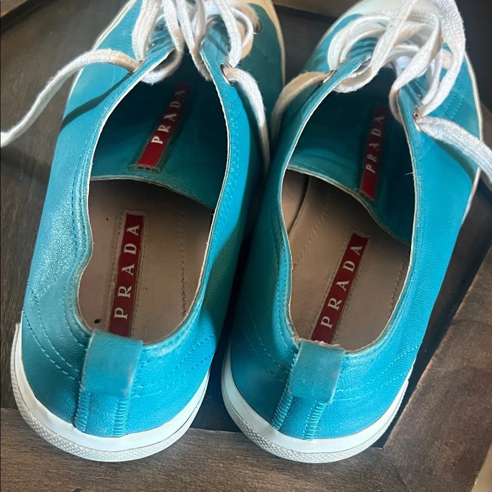 Prada Sneakers, EU 37, leather turquoise w/ white rubber